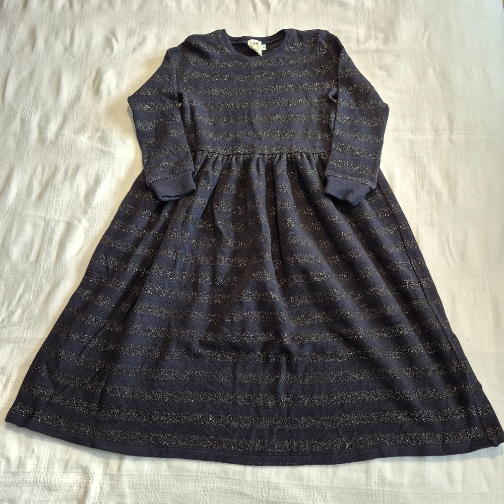 Caffe d'orzo girls size 8 midnight navy/silver metallic strip long sleeve dress
